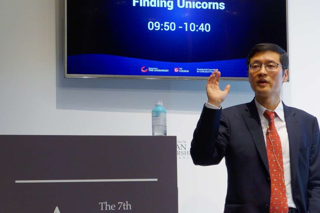 Young Guo, general partner of IDG Capital Partners, during a presentation Tuesday at the 7th Asian Leadership Conference in Seoul. Photo: Enoch Yiu