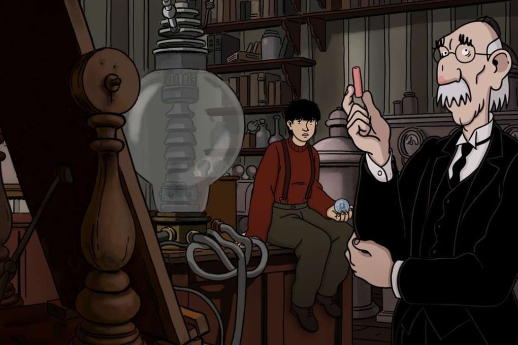 A film still from the animation April and the Extraordinary World.