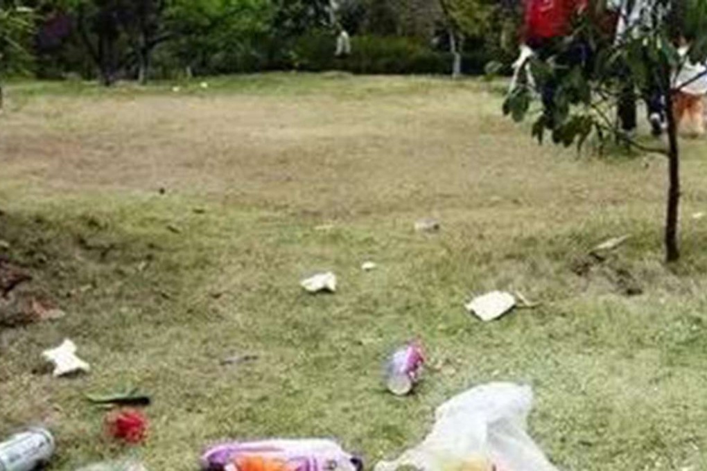 Visitors to Disney Town, an entertainment area adjoining to Shanghai Disneyland, throw litter during the May Day holiday. Photo: SCMP Pictures
