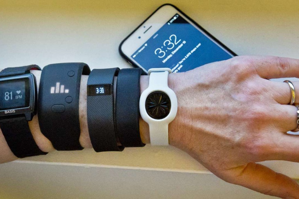 Fitness trackers (from left) Basis Peak, Adidas Fit Smart, Fitbit Charge, Sony SmartBand, and Jawbone UP Move. Photo: AP