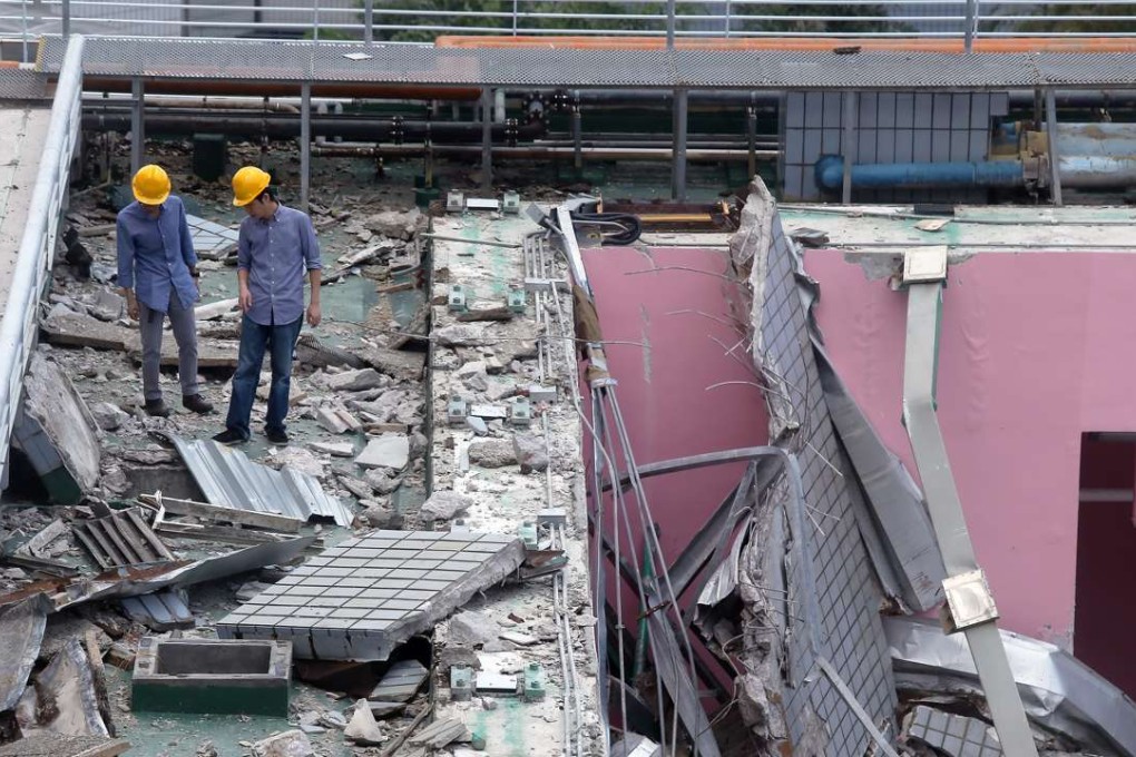 The collapsed Chan Tai Ho Hall at City University. Photo: Dickson Lee