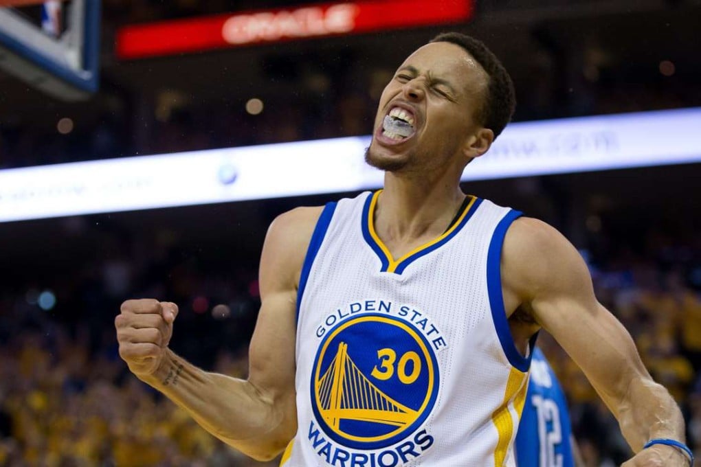 Golden State Warriors guard Stephen Curry reacts after scoring against the Oklahoma City Thunder during game five. Photo: USA Today