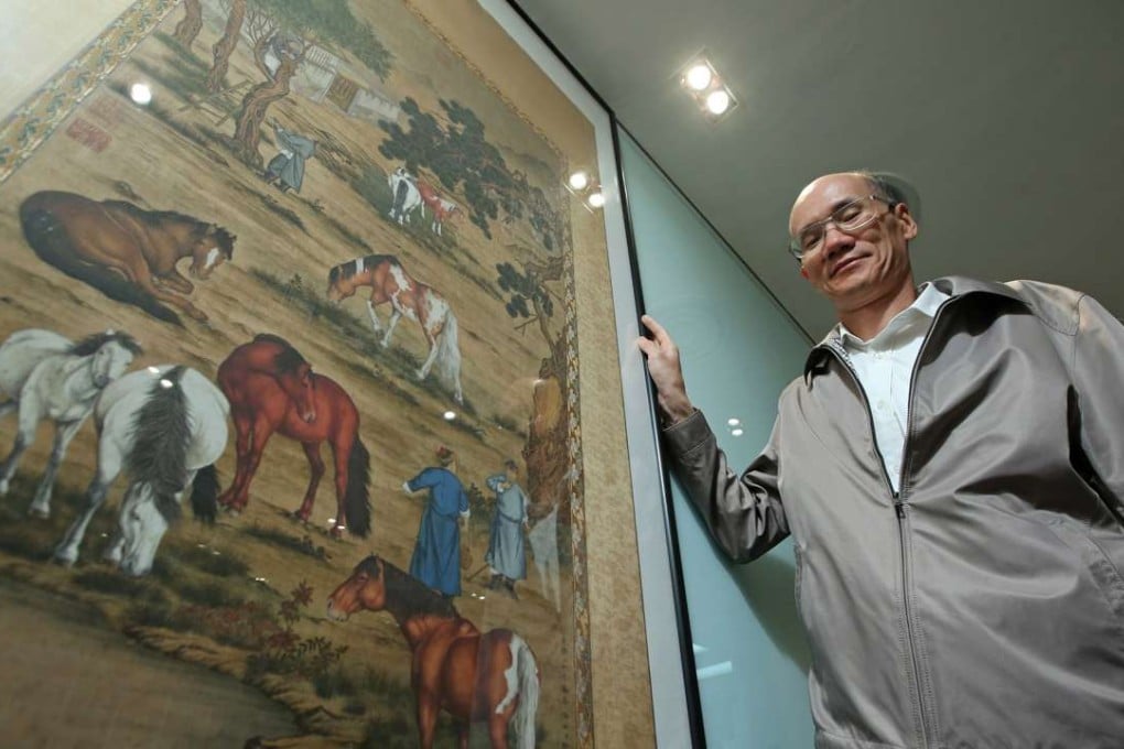 Lu Qiulian, president of Paragon International auction house, with the rare piece Eight Horses by Giuseppe Castiglione. Photo: Edward Wong