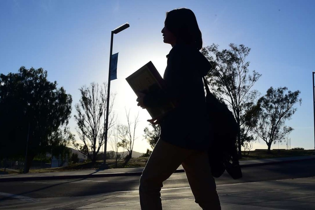 A Chinese student heads off after school in California. Photo: AFP