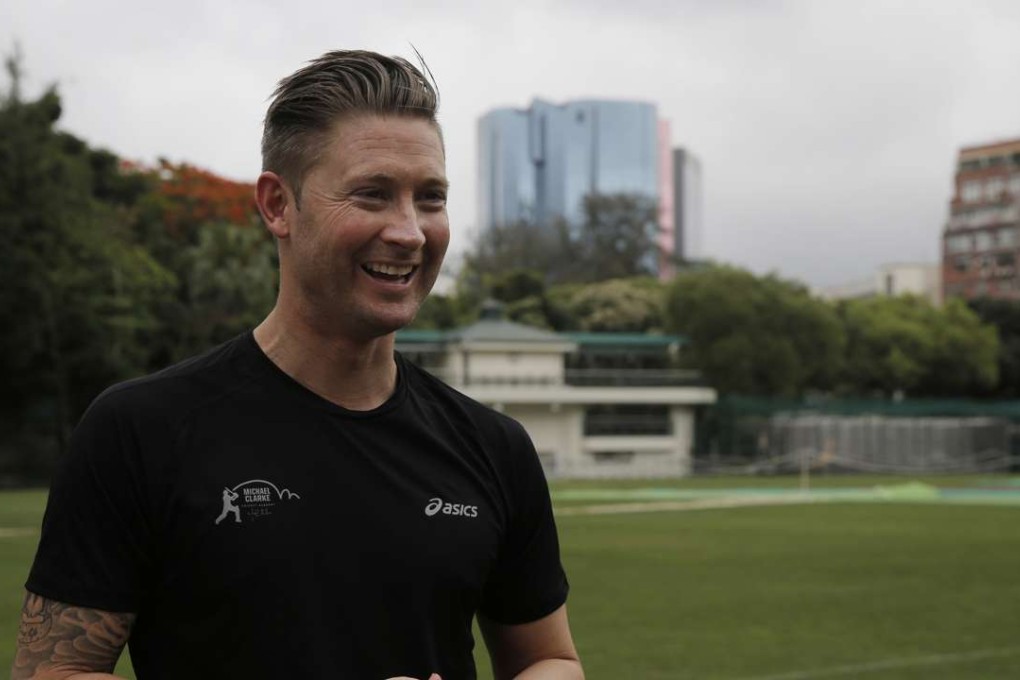 A jovial Michael Clarke at the Kowloon Cricket Club on Friday. Photo: AP