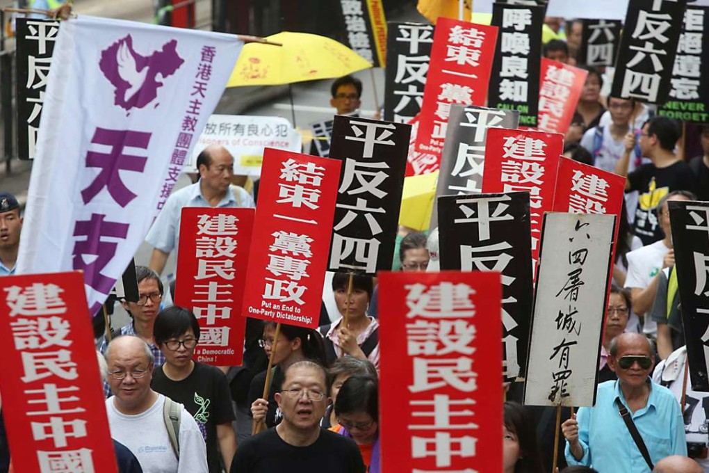 Despite Ng insulting the June 4 commemoration, hundreds took to the streets urging Beijing to admit wrongdoing in the incident. Photo: Sam Tsang