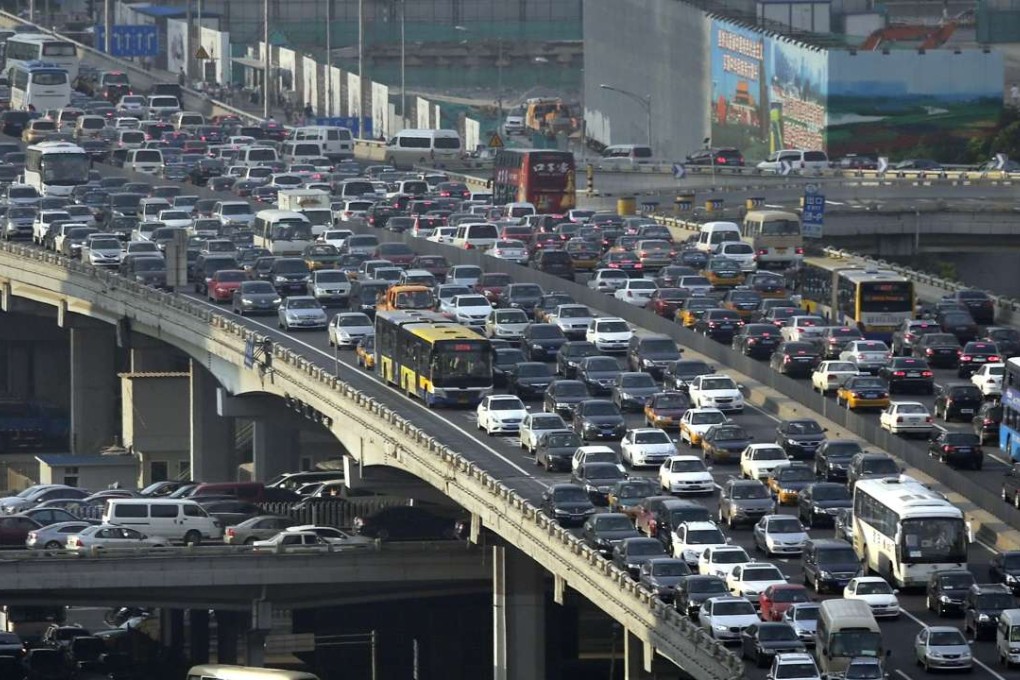 Traffic congestion on Guomao Bridge in Beijing. The daily congestion charge could be between 20 yuan (HK$24) and 50 yuan. Photo: Reuters