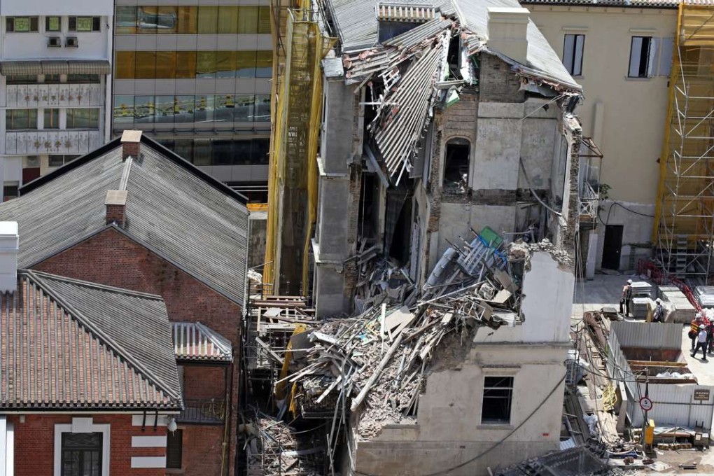 An outer wall of the former Central Police Station collapsed. Photo: Felix Wong