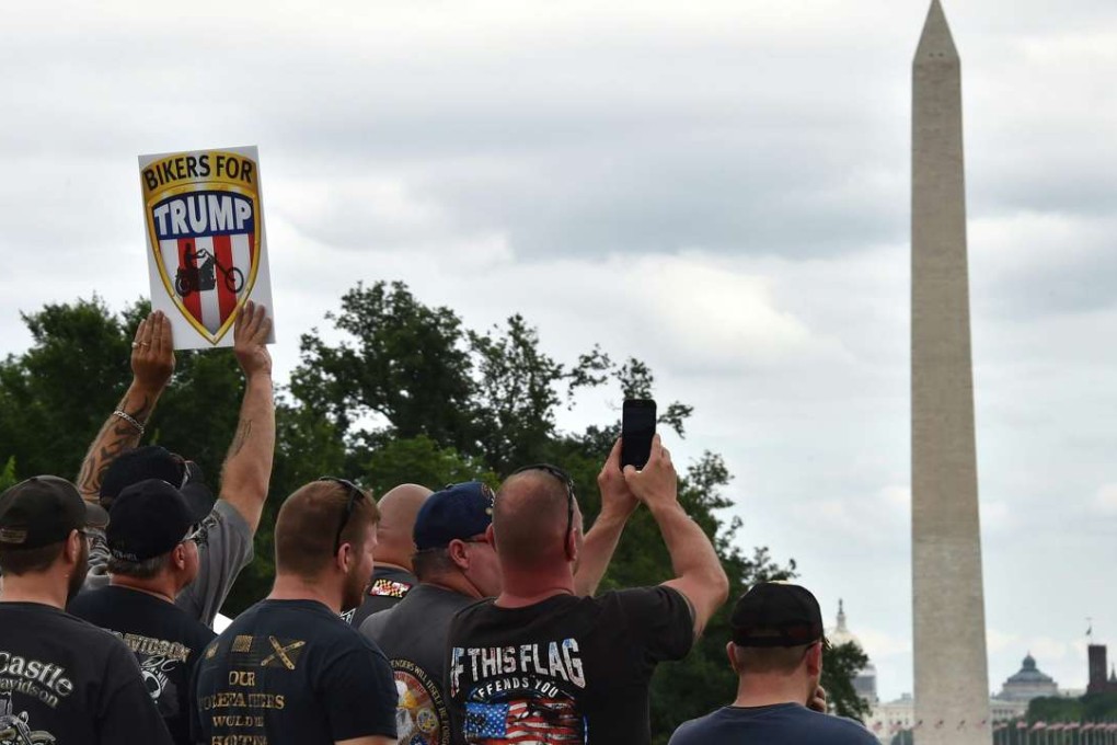 Veterans and supporters listen to Republican presedential candidate Donald Trump speak during an event at the annual Rolling Thunder "Ride for Freedom" parade ahead of Memorial Day in Washington, DC, on Sunday. Photo: AFP