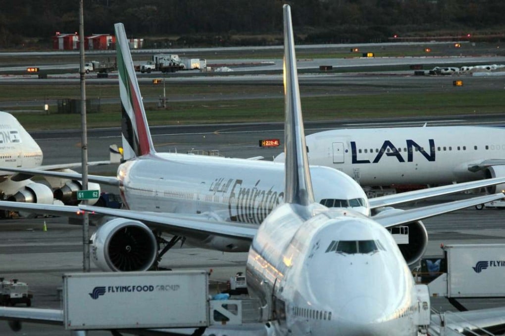 A file picture of an Emirates airliner. The boy stowed away on one of the carrier’s aircraft for 9½ hours, according to the newspaper report. Photo: AFP