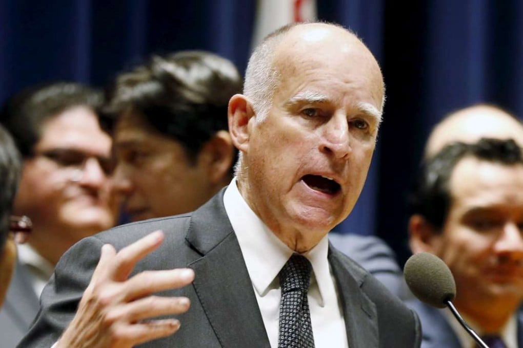 California Governor Jerry Brown speaks in Los Angeles. Photo: Reuters