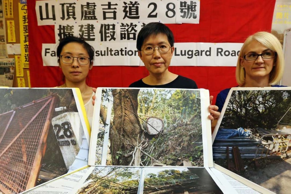 Claudia Yuen Ka-sin, Katty Law Ngar-ning and Melanie Moore of Alliance for a Beautiful Hong Kong at a press conference about 28 Lugard Road redevelopment in Wan Chai. Photo: Felix Wong