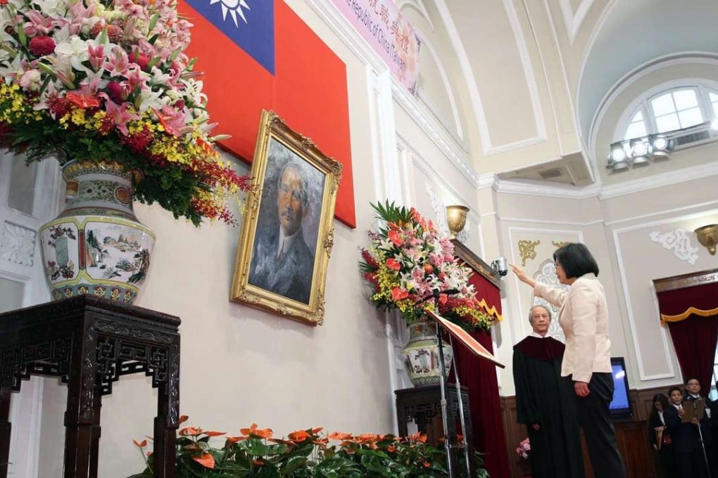 Taiwan's President Tsai Ing-wen is sworn in at the Presidential Palace in Taipei on May 20. The recent attack on her party’s website was a tactic often used by mainland hackers, security firm FireEye says. Photo: AFP