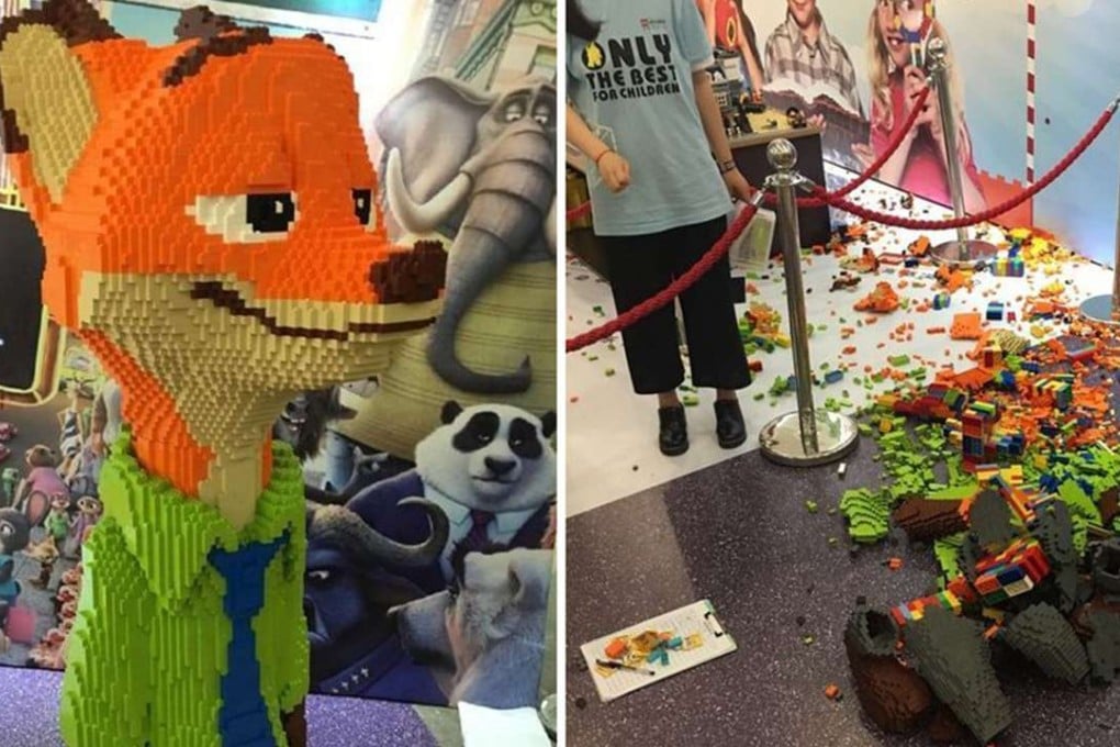 The Lego figure of the Disney cartoon character Nick Fox was pushed over and destroyed by a Chinese boy aged four. Photo: SCMP Pictures