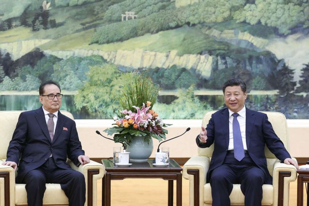 North Korean envoy Ri Su-yong with Chinese President Xi Jinping in Beijing on Wednesday. Photo: Xinhua