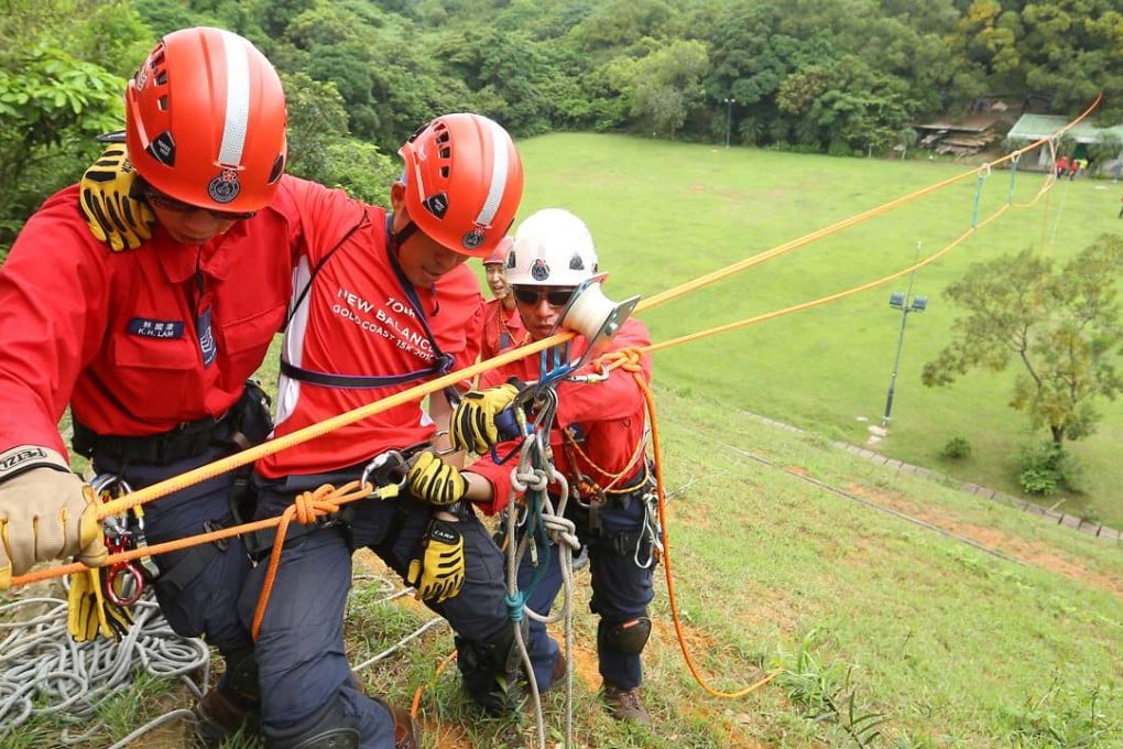 Civil Aid Service mountain rescuers undergo training near Sham Tseng. Photo: Edmond So