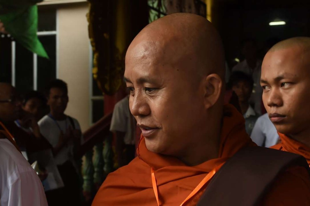 Myanmar hardline Buddhist monk Wirathu attends a gathering at a monastery on the outskirts of Yangon on Saturday. Photo: AFP