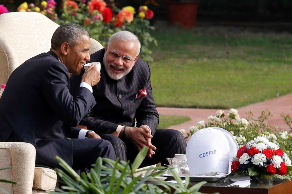 US President Barack Obama and India's Prime Minister Narendra Modi, right, in the gardens of Hyderabad House in New Delhi on January 25, 2015. Photo: Reuters