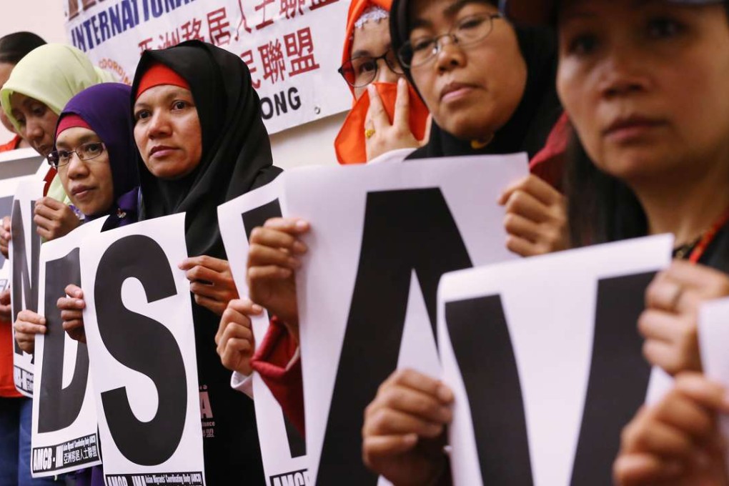 The Asian Migrants’ Coordinating Body protests against slavery. Photo: Felix Wong