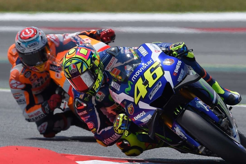 Valentino Rossi leads Marc Marquez on his way to victory in the Catalunya Grand Prix. Photo: AFP
