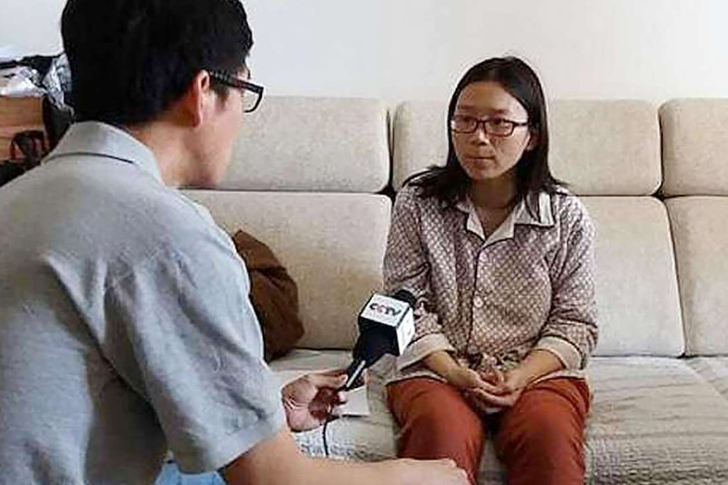 Lei Yang's wife speaks to the media in an undated photo. Photo: SCMP Pictures