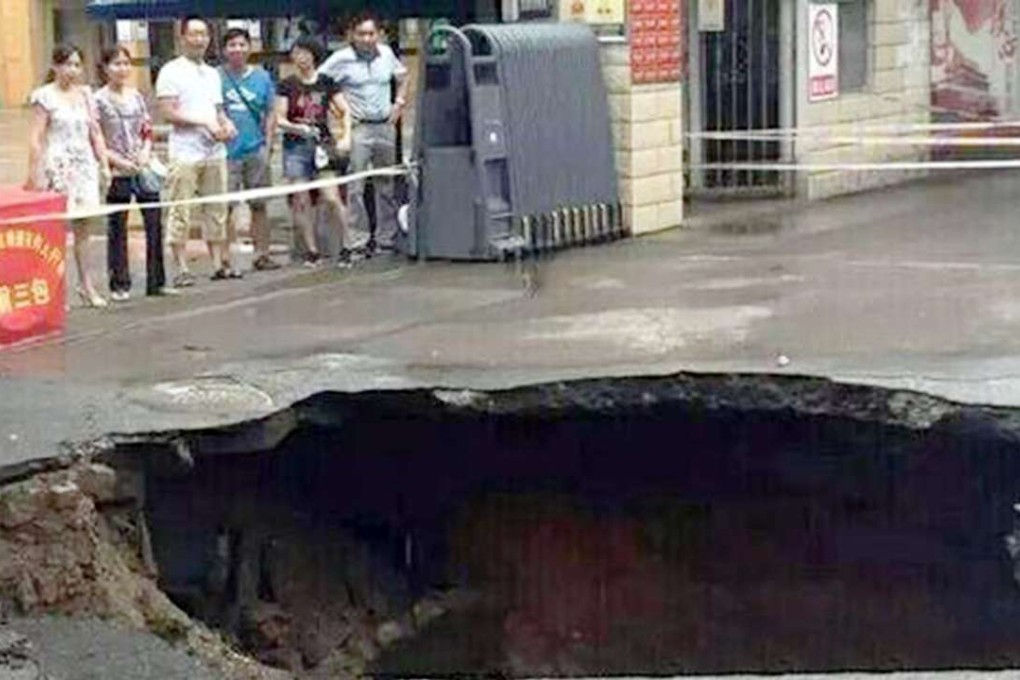 The sinkhole appeared on Sunday when the primary school in Guangxi province was closed. Photo: SCMP Pictures