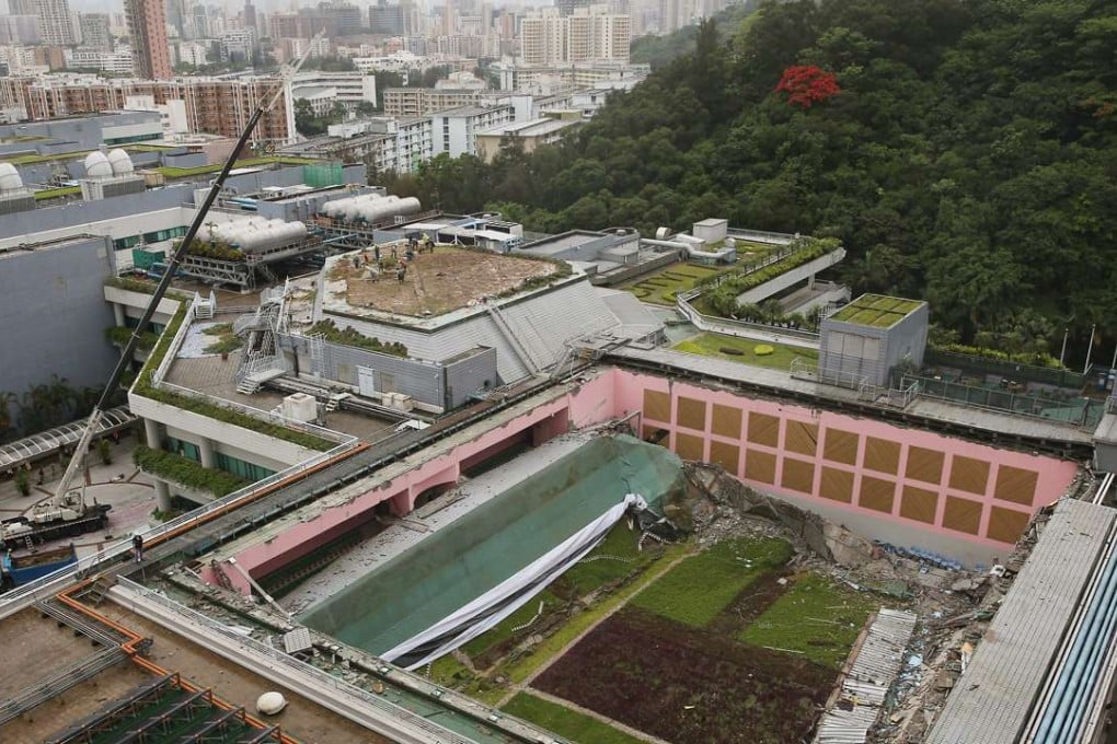 The aftermath of the collapse at City University. Photo: Sam Tsang