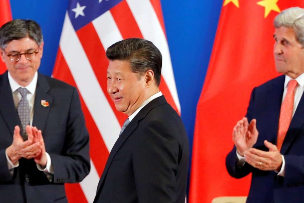 President Xi (centre) pictured with US Treasury Secretary Jack Lew (left) and Secretary of State John Kerry (right) at the opening of the two-day talks in Beijing. Photo: Reuters