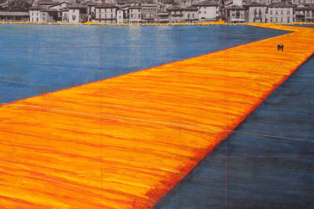 A sketch of how the Floating Piers will look upon completion on the waters of Italy’s Lake Iseo. Graphic: Christo