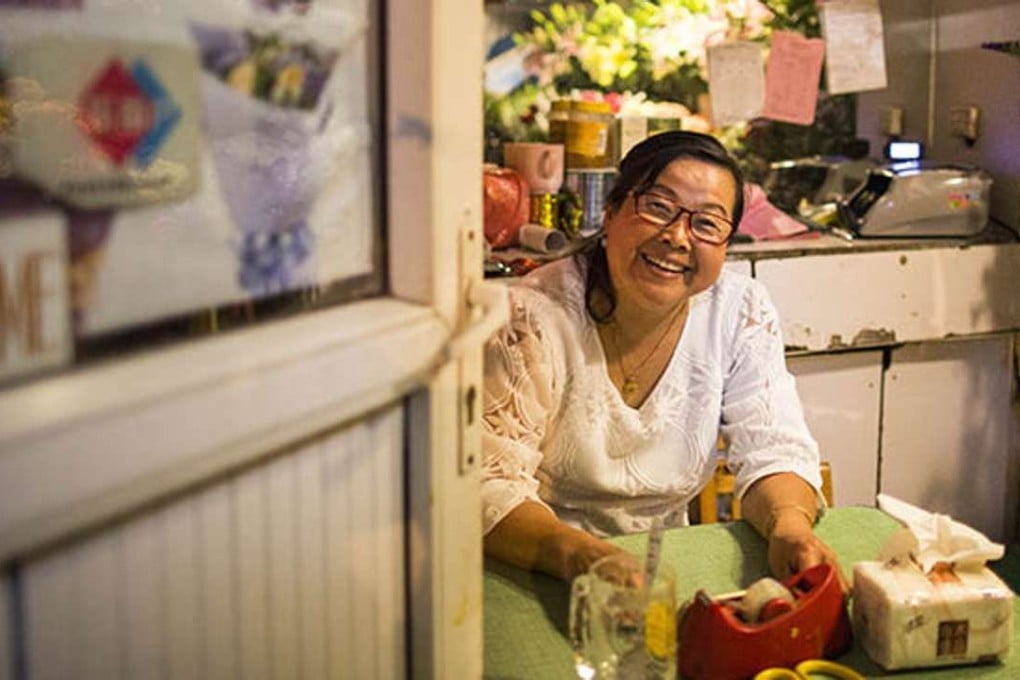 Zhao Shiling at her flower shop on Changle Road in Shanghai. Photo: Yang Shenlai