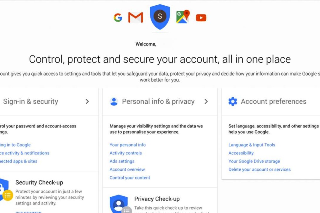 Screen grab of Google’s My Account set-up.