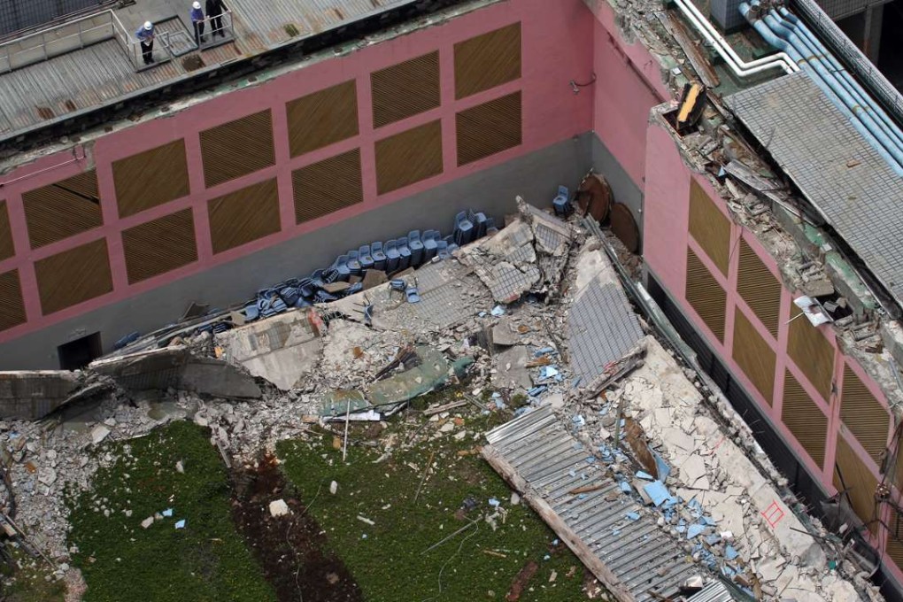 The roof fell in at the City University sports centre on May 20, injuring three people. Photo: Felix Wong