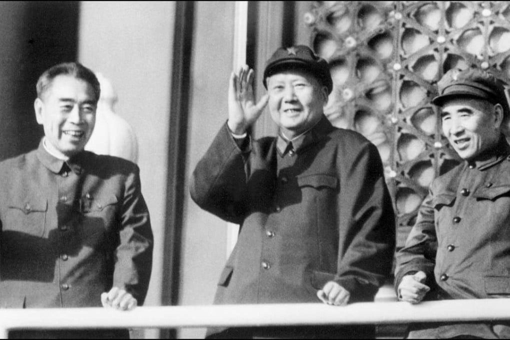 Premier Zhou Enlai (left), chairman Mao Zedong and defence minister Lin Biao wave to troops in Beijing’s Tiananmen Square on October 3, 1967. Photo: AFP
