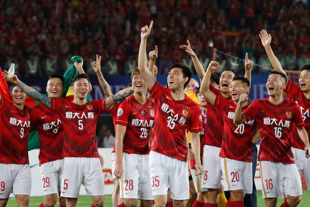 Guangzhou Evergrande players celebrate victory over UAE’s Al Ahli in 2015. Photo: AFP