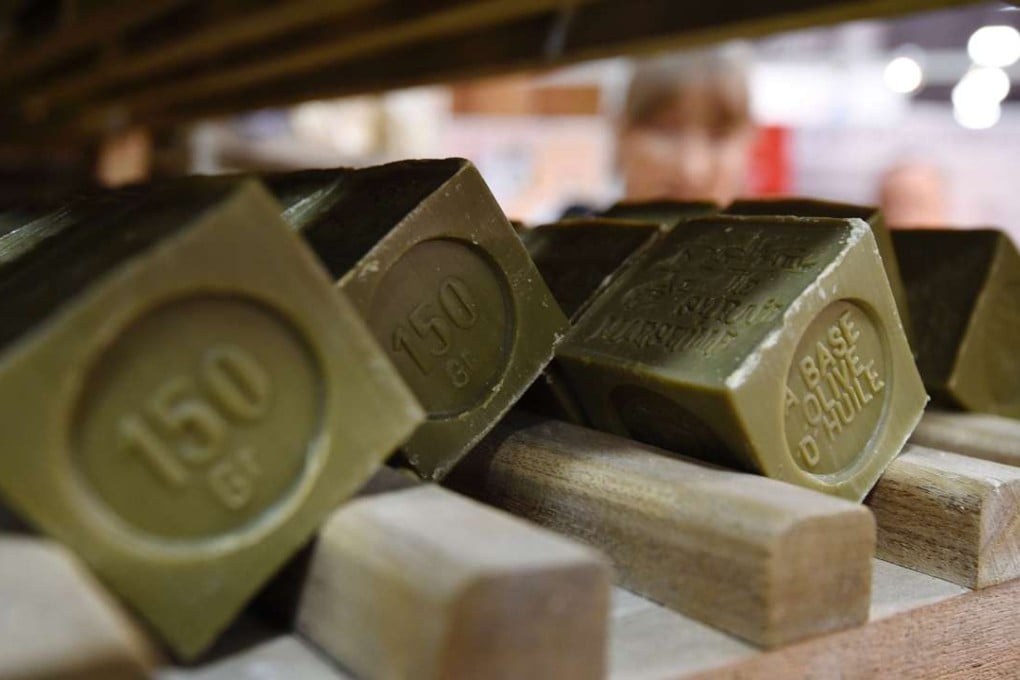 A file photo of some Savons de Marseille (Marseille soap) on the stand of the Union des producteurs de savon de Marseille (Union of Marseille soap producers) at the Made In France fair in Paris. Photo: AFP