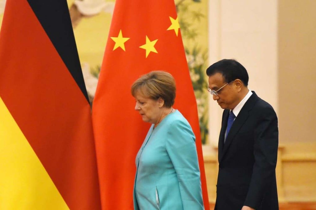 Chancellor Angela Merkel pictured with Premier Li at the Great Hall of the People in Beijing on Monday. Photo: AFP