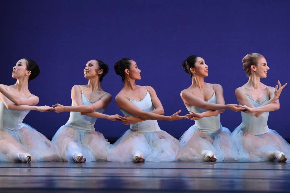 Fron left, dancers Zhi-yao Chen, Xue-ning Zhang, Yao Jin, Ge Gao and Jessica Burrows, performing Balanchine’s Serenade. Photo: Tony Luk