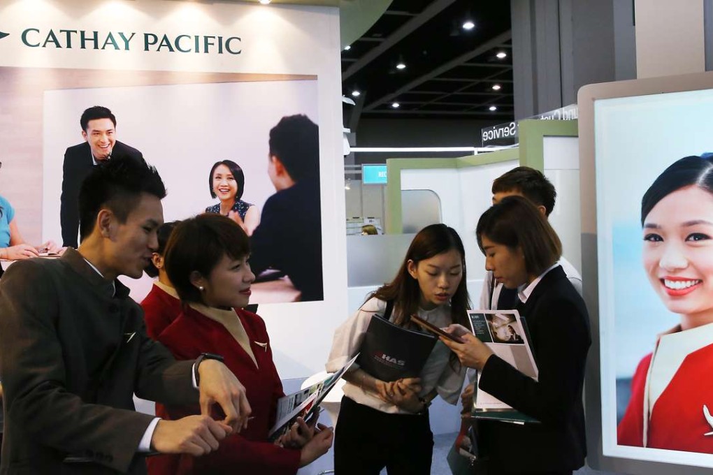 The Cathay Pacific Airway’s booth at the Hong Kong Aviation Career Expo on June 11, 2016. Photo: Sam Tsang