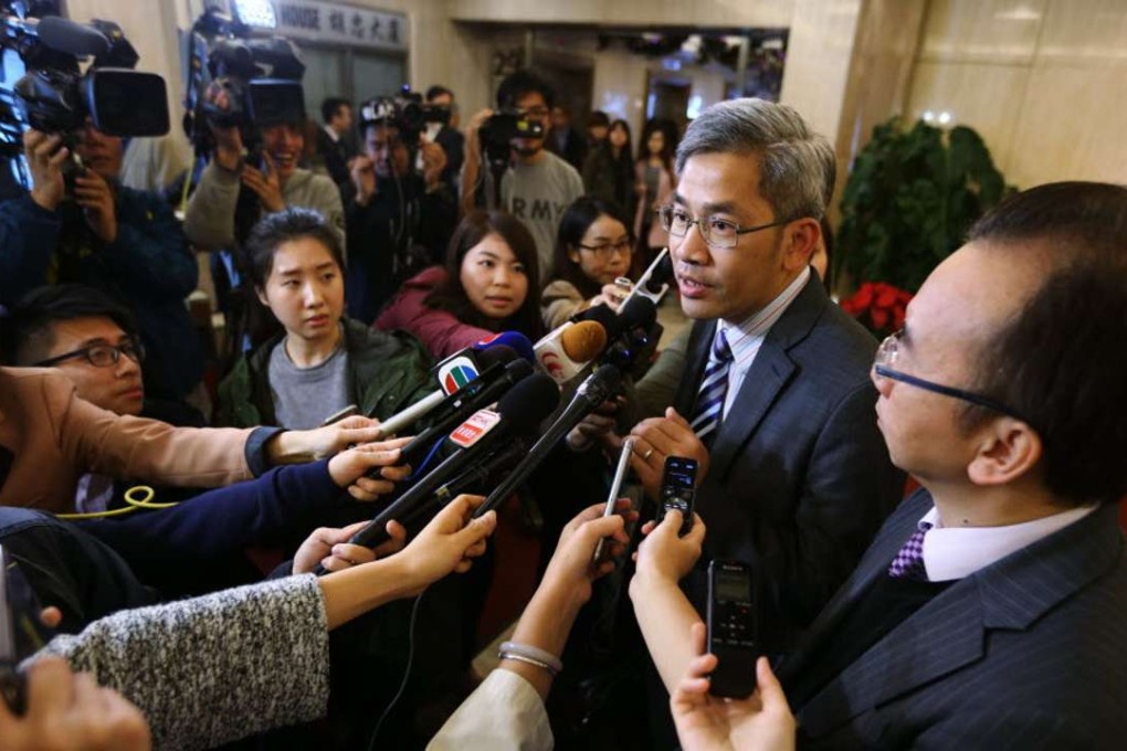 Raymond Lai Tsz-man, chairman of the Hong Kong Aided Primary School Heads Association, speaking to media about the tests in Wan Chai last December. Photo: SCMP Pictures