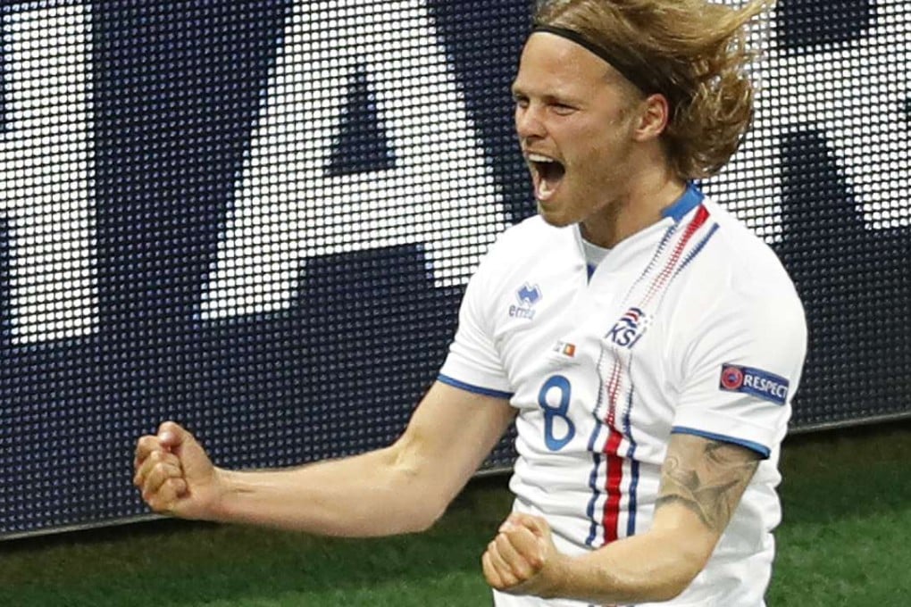 Iceland's Birkir Bjarnason celebrates scoring Photo: AP