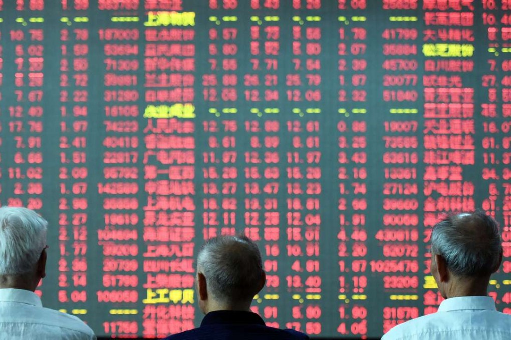 Chinese investors sit in front of a screen showing stock market movements at a securities firm in Hangzhou, eastern China's Zhejiang province. Photo: AFP