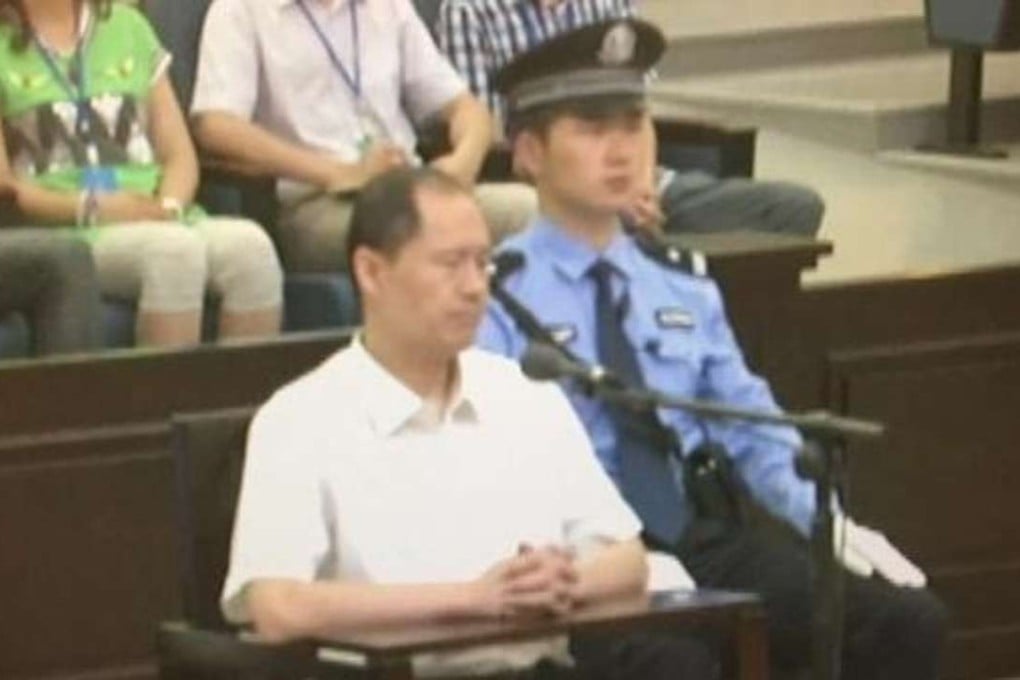 Zhou Bin, the 44-year-old elder son of Zhou Yongkang at Yichang Intermediate People’s Court in Hubei province, in a still image taken from CCTV on Wednesday. Photo: SCMP Pictures