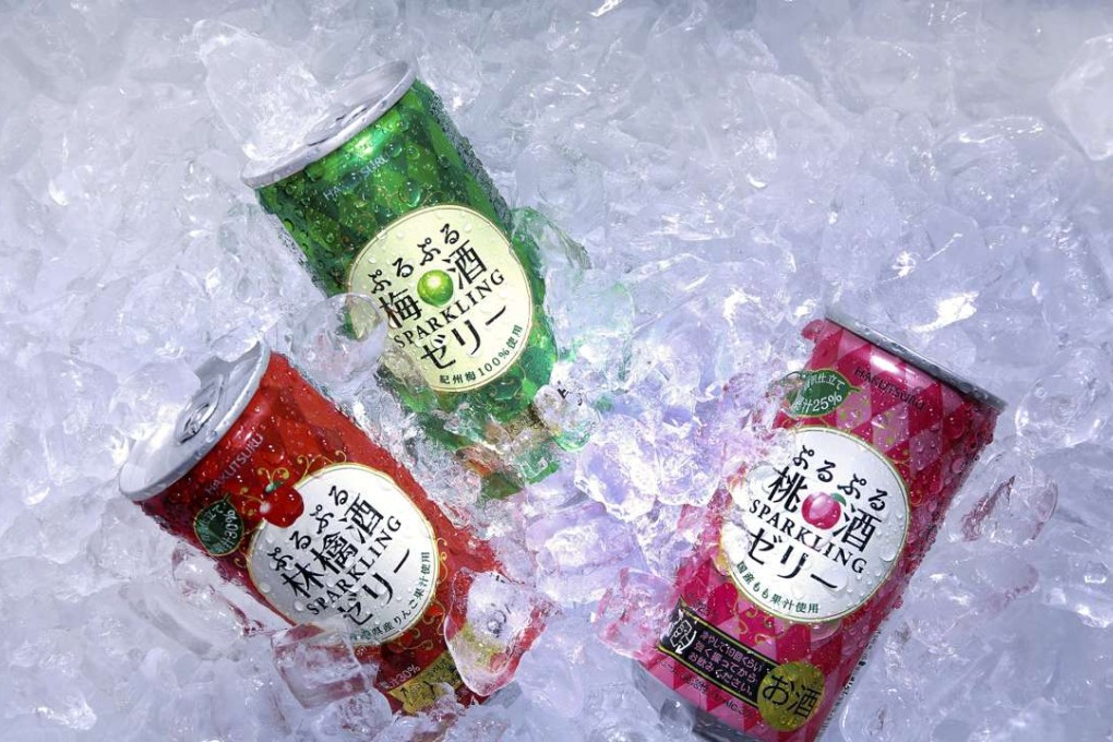 Sparkling sake with jelly comes in apple, plum and peach.