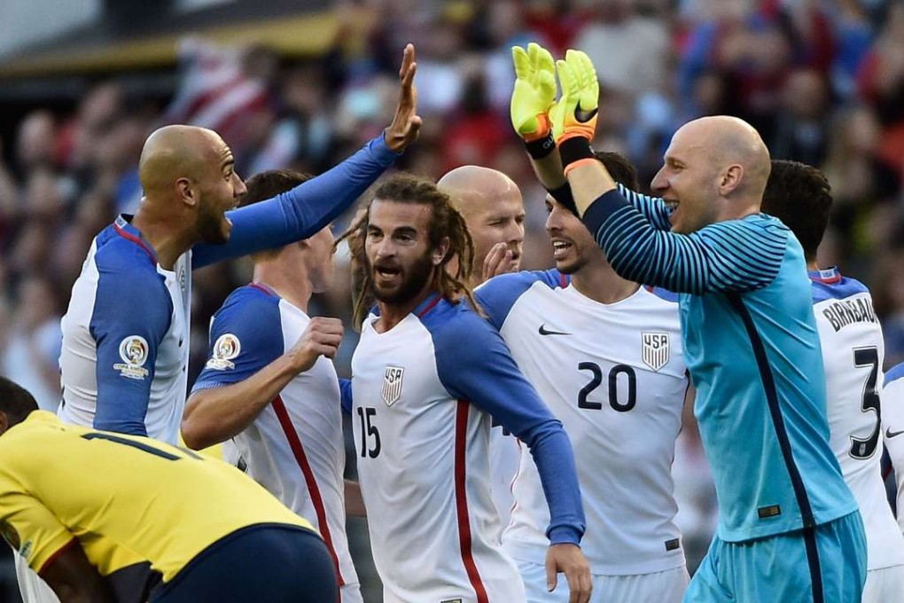 USA players celebrate after the defeat of Ecuador put them in the last four of Copa America for the second time. Photo: AFP