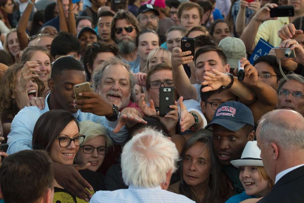 Democratic presidential candidate Senator Bernie Sanders greets supporters after speaking in Washington on June 9. Photo: AFP