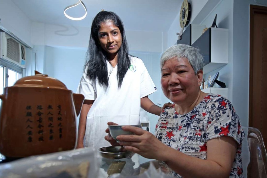 Caregiver Nirmala (left) and Wong Mei-ying Photo: Nora Tam