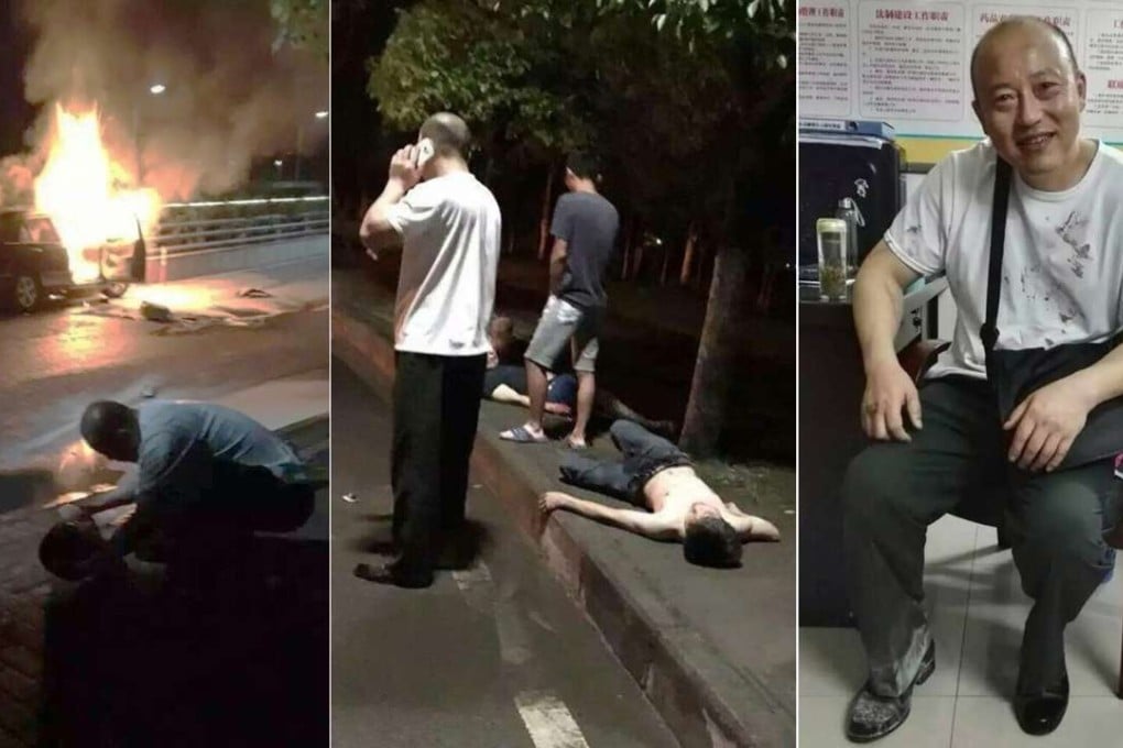 Li Weijun pictured helping at the scene of the crash in Chongqing. Photo: SCMP Pictures