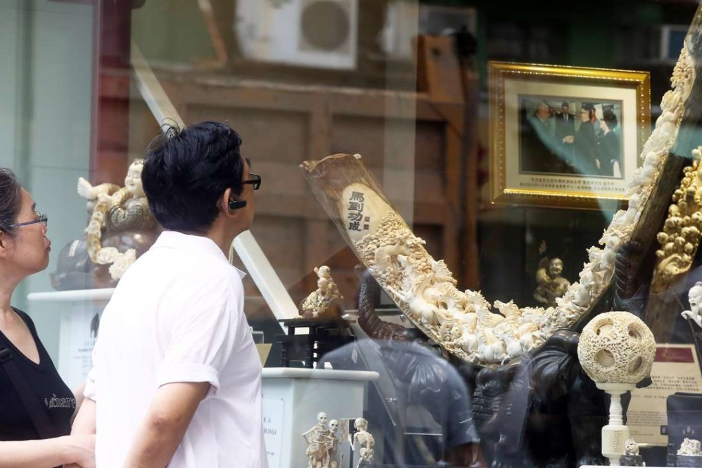 Ivory carvings and crafts on display in a store in Hollywood Road, Sheung Wan. Photo: Dickson Lee