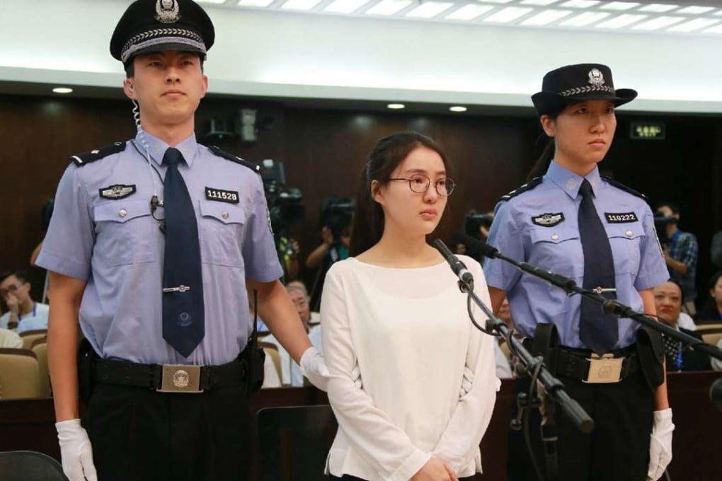 Guo Meimei (centre), who was jailed for five years in 2015 after being convicted of running an illegal casino, gained mainland notoriety in 2011 after falsely claiming to work for the state-backed Red Cross Society of China. Photo: Beijing’s Dongcheng District Court/Weibo