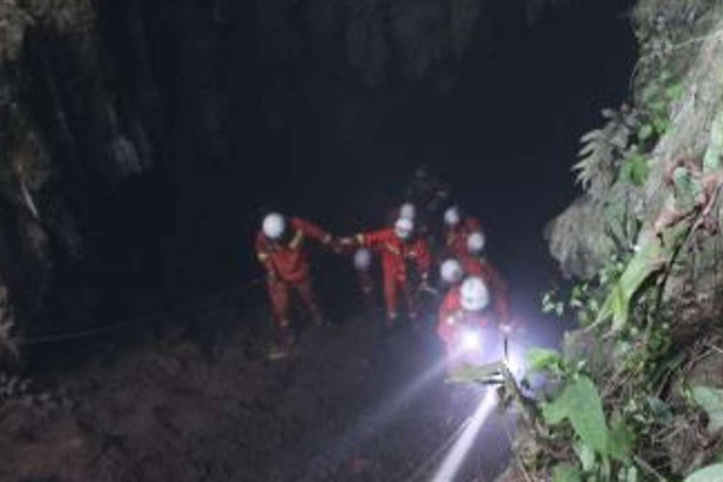 Firemen were called to rescue the four men who became trapped while quarrying stalactites. Photo: SCMP Pictures